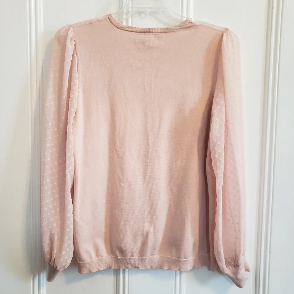 Adrianna Papell Pink Sheer Sleeved Sweater Blouse Large L Shirt Top